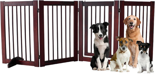 Dog Gate Indoor, Pet Gates for Doorways No Drilling, Freestanding Dog Gates, Foldable Pet Gate, Wooden Gates for Dogs Indoor- 4 Panel - 30" (Espresso, 4 Panel - 30")