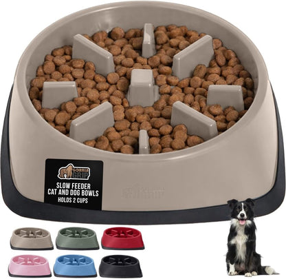 GORILLA GRIP® Patented BPA Free Slow Feeder Dog Bowls, Interactive Puzzle Toy for Dogs and Cats Food Training Enrichment, Keeps Pets Busy and Prevents Puppy Overeating, Small Breeds, 1 Cup, Gray