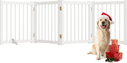 36" H Freestanding Dog Gate, Solid Wood Foldable Pet Gate with Support Feet, Wooden Tall Dog Gate for Doorway, Stairs & Indoor Use, 60" Wide Expandable Pet Fence, 3 Panels, Walnut