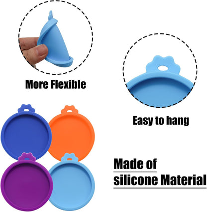 PINE & LINEN 4 Pcs 2.5inch Durable Pet Can Lids, Silicone Small Pet Can Covers Waterproof Cat Food Cans Lids for 3 oz Cat Food Cans（Yellow+Red+Pink+Blue）