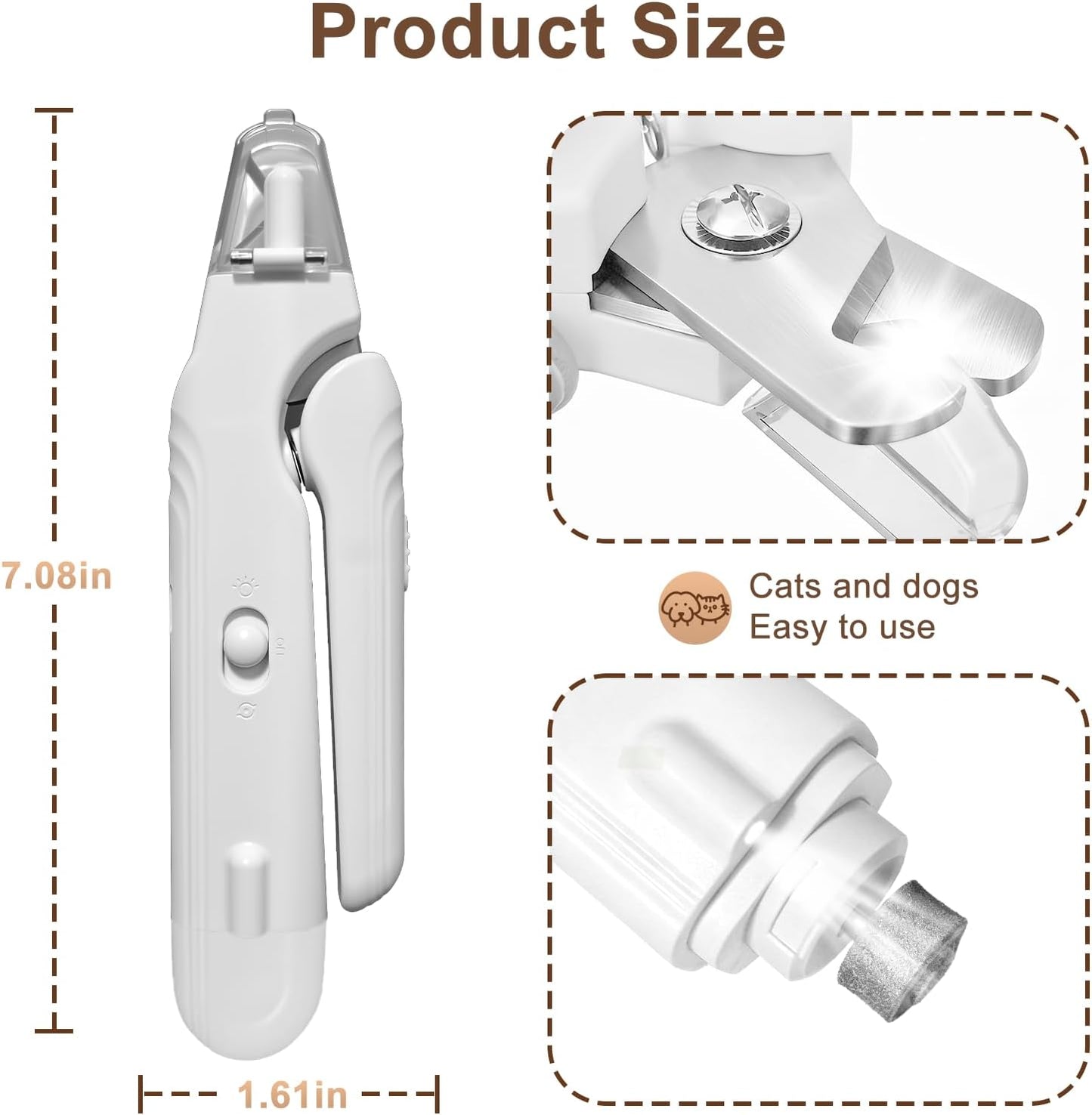 2-in-1 Dog Nail Clippers and Cat Nail Clippers with Light, Quick Sensor and Safety Guard, USB Rechargeable Pet Nail Trimmer with 2 LED Lights for Large Medium Small Dogs and Cats (White)