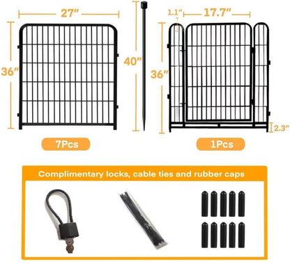 Getlay 36 in(H) Garden Fence, Wide Gate Low Threshold, 10 Panels Total 22.1 Ft(L) Heavy Duty Iron Animal Barrier Fence for Yard,Suitable for Indoor Or Outdoor Dog Fencing,Garden Border Fence