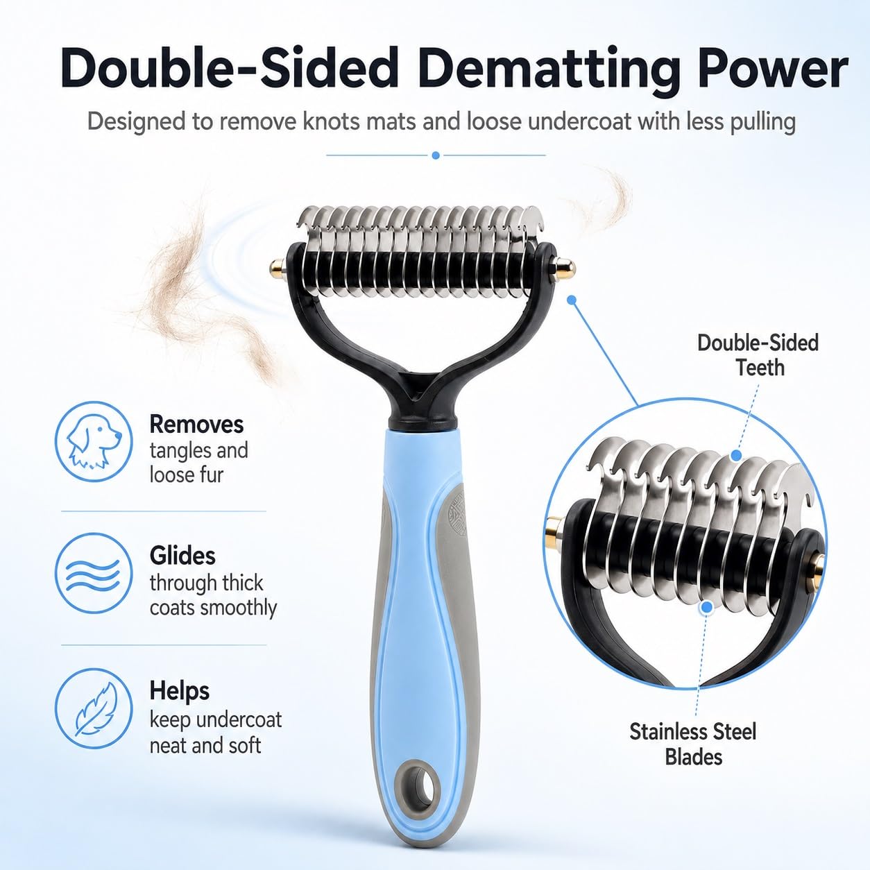 Pet Knotter Dog Grooming, Professional Deshedding Brush Cat Brushes for Shedding Comb Remove Loose Hair Undercoat Fur and Knots Safely Double Sided Dematting Detangler Remover Removing Flea Rake