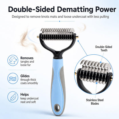 Pet Knotter Dog Grooming, Professional Deshedding Brush Cat Brushes for Shedding Comb Remove Loose Hair Undercoat Fur and Knots Safely Double Sided Dematting Detangler Remover Removing Flea Rake