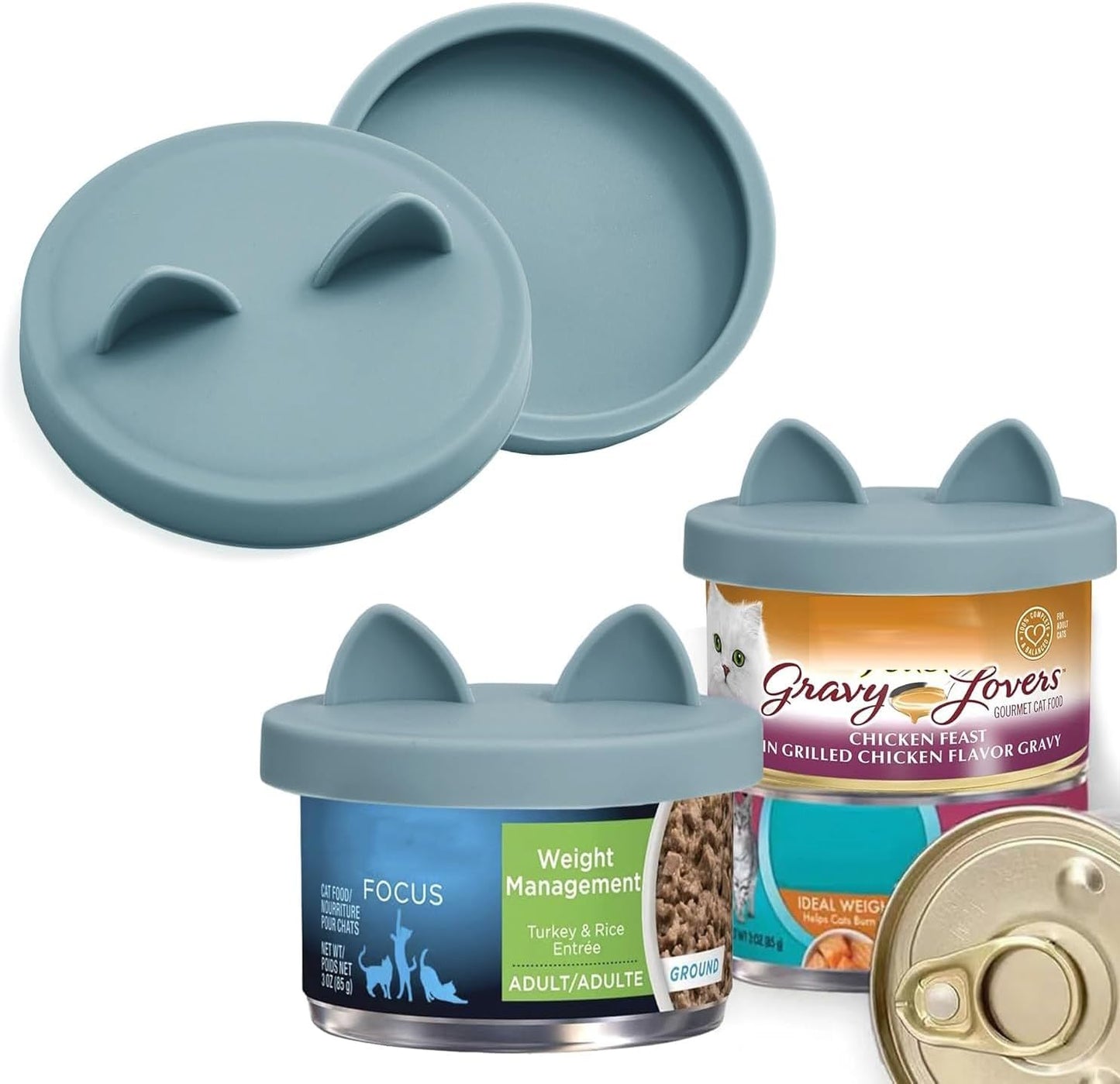 OHMO 2 Pack Cat Food Can Lids, Small Size (3 oz) Silicone Pet Food Can Lids Covers for 3 oz Cat Food Cans, Light Green