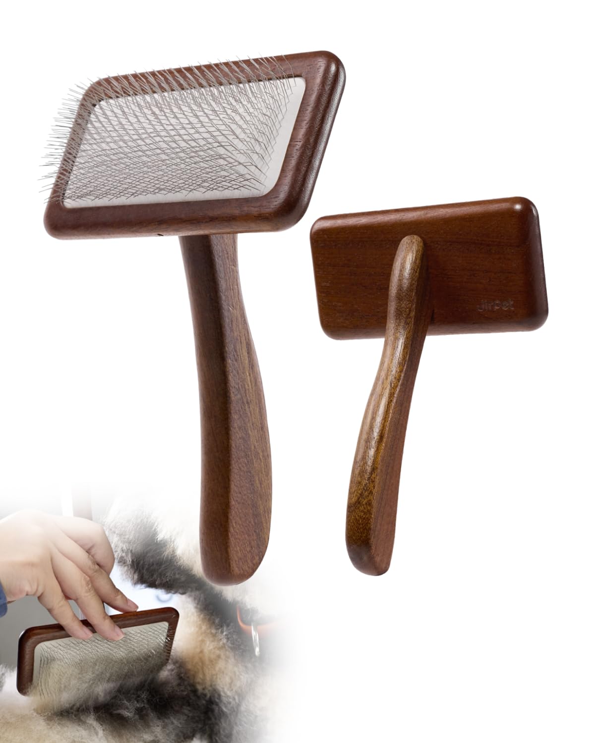 JirPet Professional Grooming Slicker Brush for Dogs, 0.47 inch Pins with Air Cushion Pad, Lightweight Ergonomic Beechwood Handle, Stainless Steel Pins, Suitable for All Coat Types, 1 Pcs