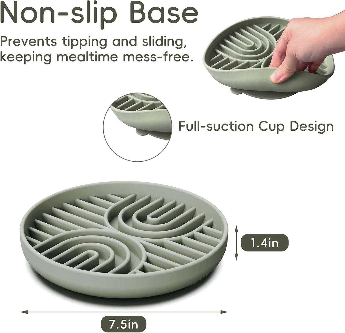 Slow Feeder Dog Bowls, Silicone Slow Feeder for Dogs & Puppies, Dog Puzzle Bowl with Suction Cup for Anxiety Relief, Slow Eating, Dishwasher Fit, for All Breed, Grey