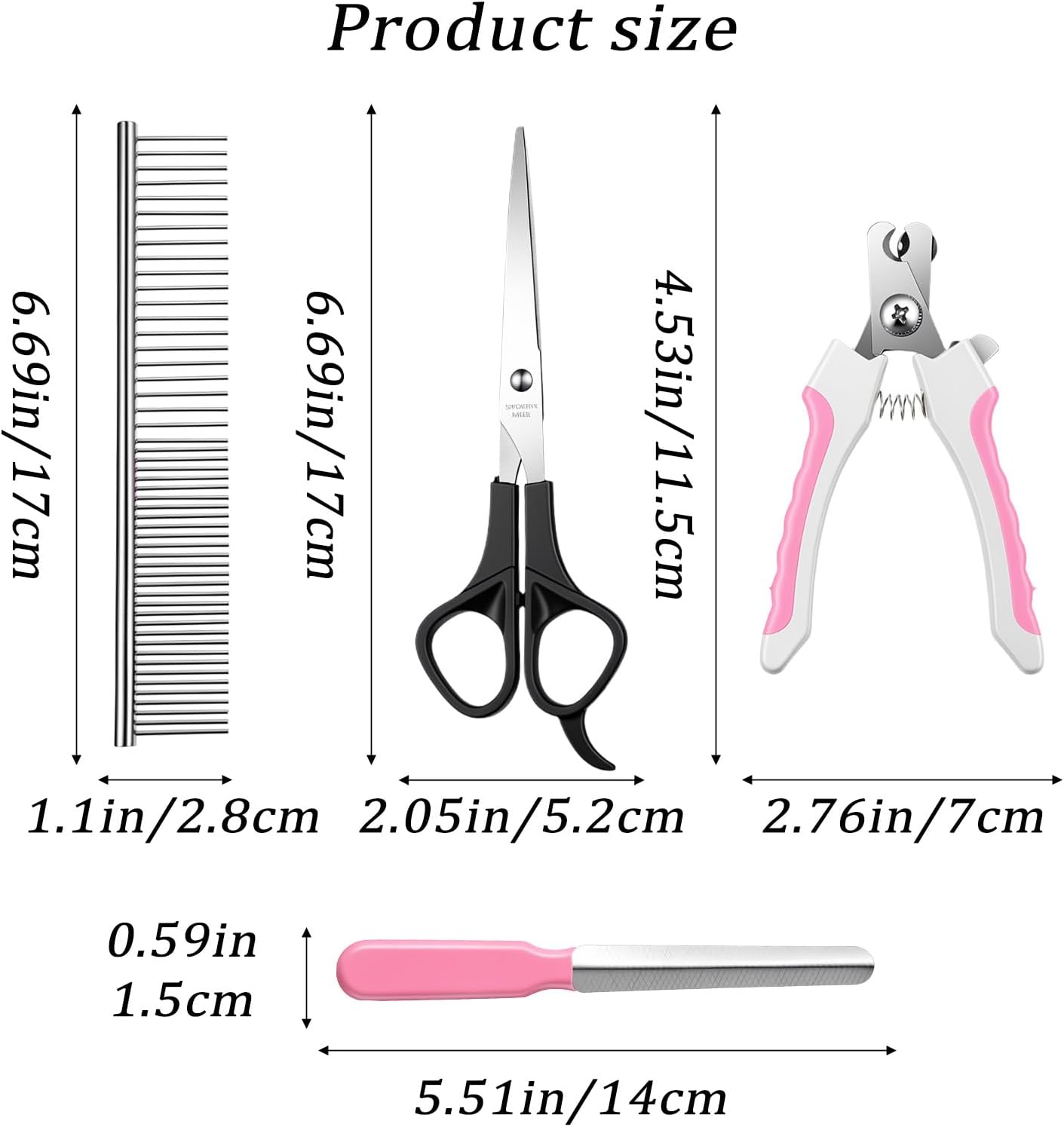 4 PCS Cat Dog Nail Clippers Trimmers Set, Professional Cats Dogs Pet Claw Clipper Sharpener and Hair Grooming Scissors Comb Tools for Small, Medium and Large Breeds, Cats, Rabbits, Guinea Pigs