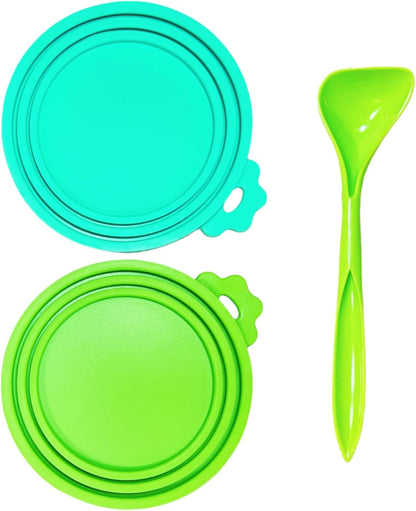 MoPawKT- Pet Food Can Covers, Silicone Can Lids for Cat/Dog Food, Universal 3 Sizes for Most of Standard Food Cans, BPA Free Reusable (2 lids+1 spoon)