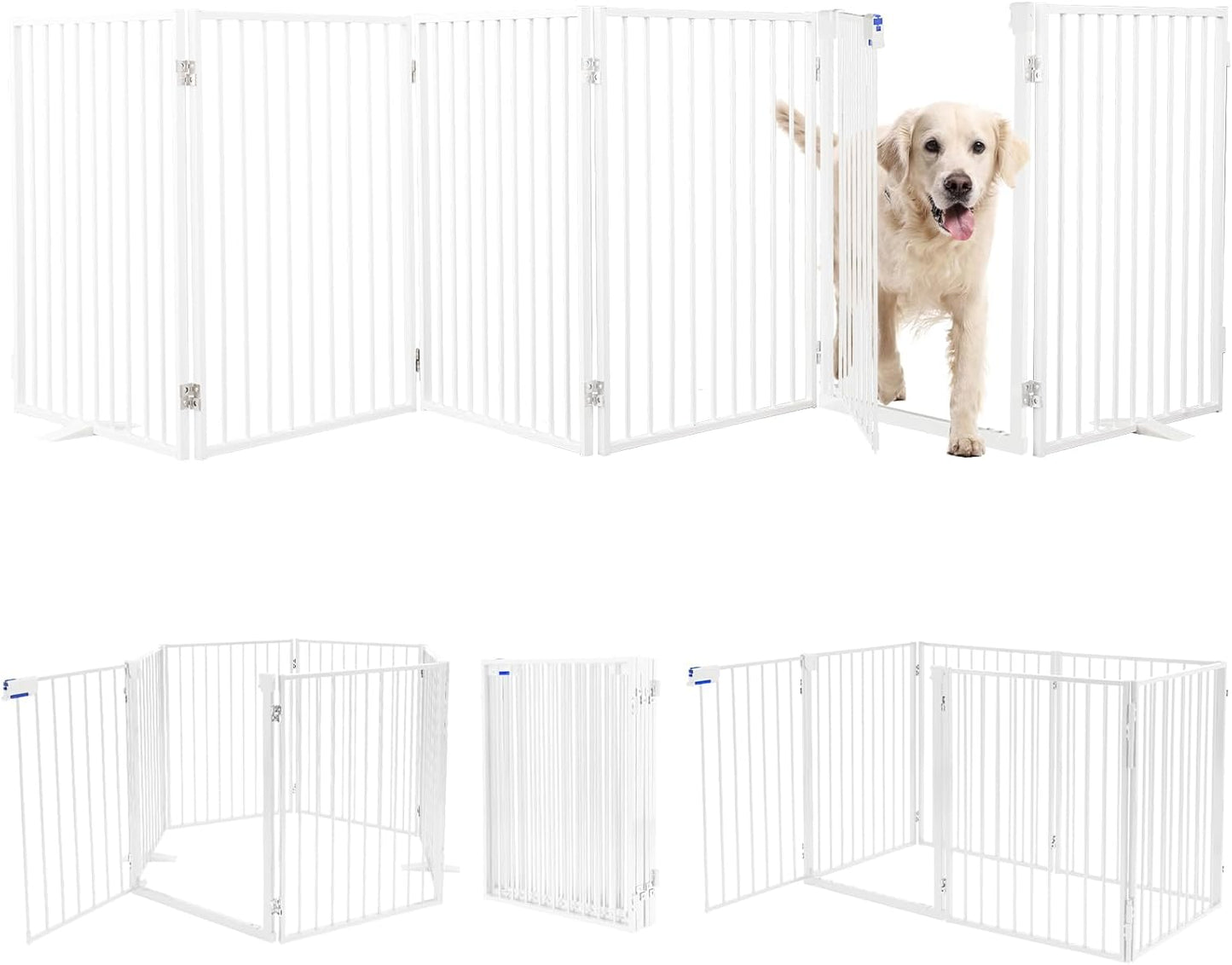 Metal Freestanding Dog Gates,Extra Wide 24", 32" Height Foldable Dog Fence for Indoor & Outdoor, Heavy Duty Freestanding Pet Barrier for Stairs, Doorways, Halls, Kitchen,Yard