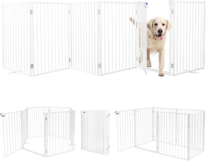 Metal Freestanding Dog Gates,Extra Wide 24", 32" Height Foldable Dog Fence for Indoor & Outdoor, Heavy Duty Freestanding Pet Barrier for Stairs, Doorways, Halls, Kitchen,Yard