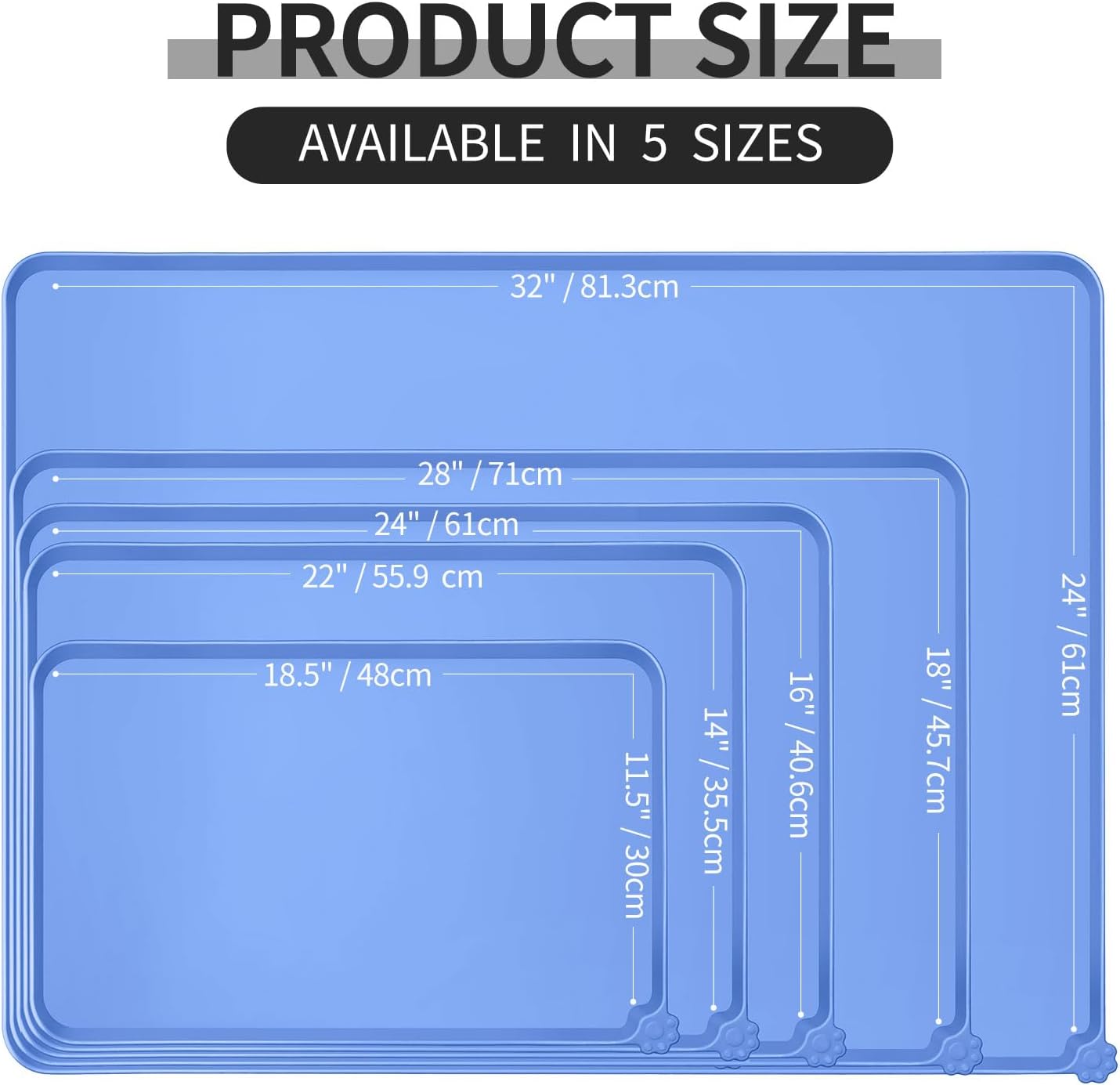 Reopet Waterproof Pet Feeding Mat, Non-Slip Silicone Placemats for Dog Cat Food and Water Bowl, High Raised Edges to Prevent Spills and Protect Floors