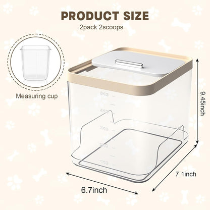 2 Pack Dog Food Storage Container, Pet Food Storage Containers for Dog Cat Bird, Holds 11LB Each, Clear BPA-Free Bin with Locking Lid, Includes 2 Measuring Cups, Keep Fresh Moisture Proof