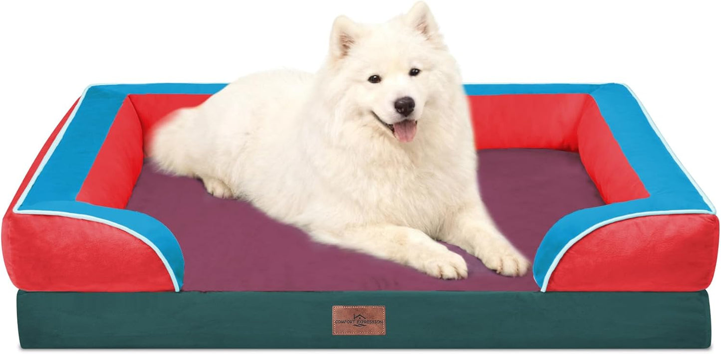 Comfort Expression Orthopedic Dog Bed for Extra Large Dogs 42x30 Inch, Waterproof Egg Crate Foam XL Pet Bed with Removable Bolsters, Dog Couch with Washable Cover & Non-Slip Bottom, Grey - Colors B