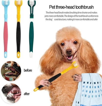 Green Dog Toothbrush, Triple Headed Toothbrush Dog Toothbrush for Pet, Pet Supplies