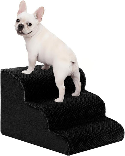 Oiilores Dog Stairs for Small Dogs 15" H, 3-Step Dog Steps Ramp for Couch Sofa and Chair with Anti-Slip Washable Cover and Durable High Density Foam, Pet Stairs for Cats, Grey