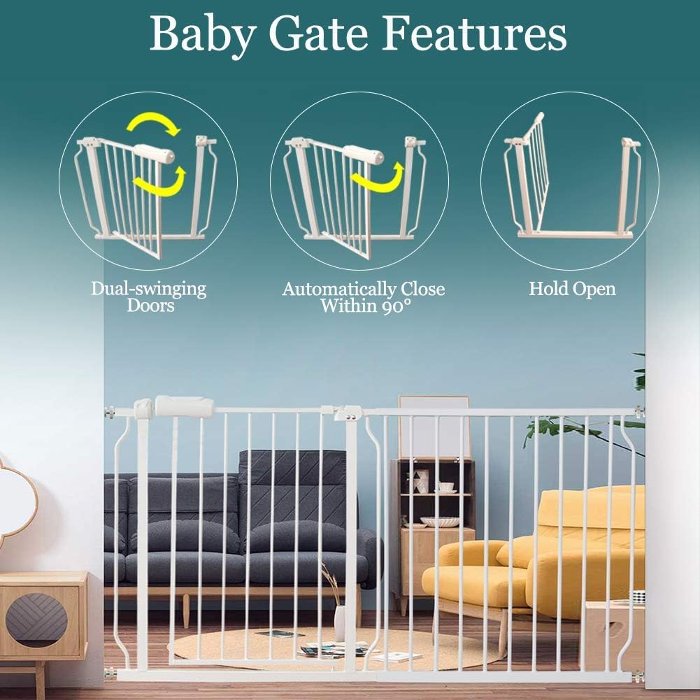 ALLAIBB Extra Wide Pressure Mounted Baby Gate Walk Through Child Kids Safety Toddler Tension White Long Large Pet Dog Gates with Extension for doorways Kitchen (57.48-62.20"/146-158cm, Black)