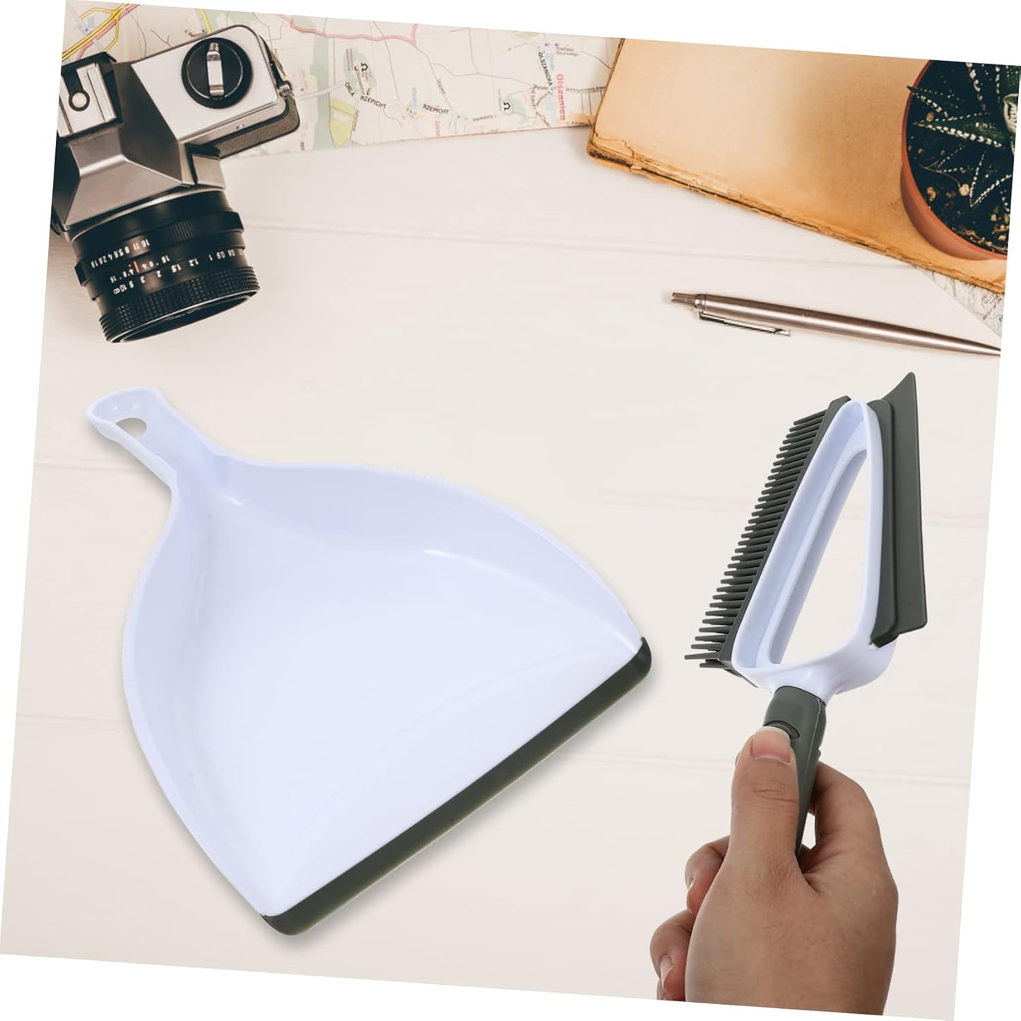 FRCOLOR 2-in-1 PET Hair Removal Brush and Dustpan Broom Set Multi-Functional PET Cleaning Tools for Home Dog Hair Remover Ergonomic Handle