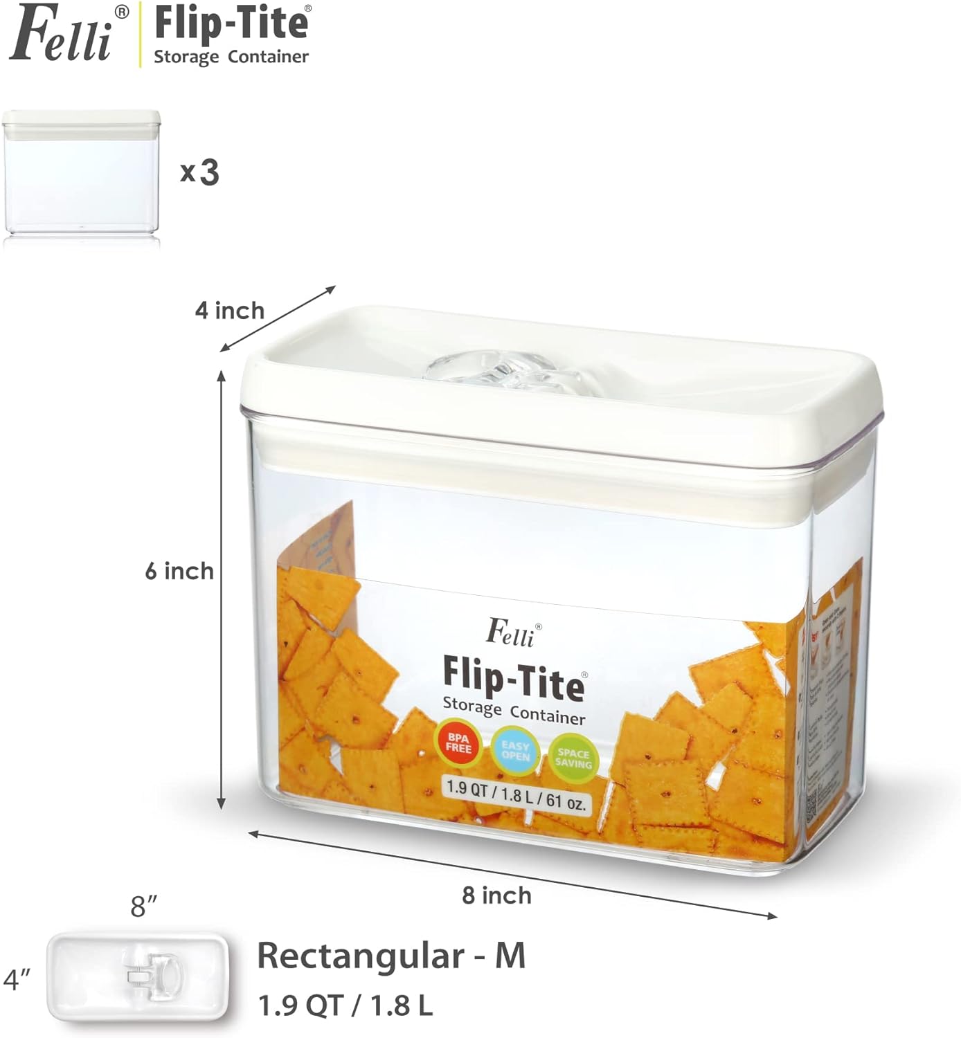 Felli Flip Tite Pet Food Container with Airtight Lids, BPA FREE Acrylic Canister with Paw Bone Fish Flip Top Handles for Cat Dog Kibble Treats Storage, Keep Fresh (Pet Collection Nest-L3pk)