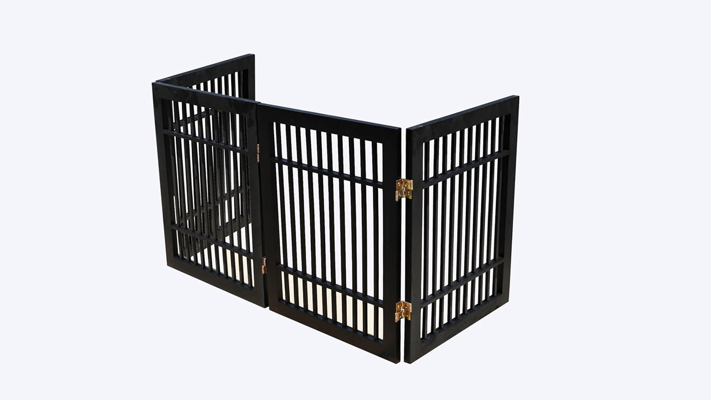 Urnporium Freestanding Wooden Dog Gate for Doorways – Foldable Acacia Wood Pet Gate, No Drill Portable Indoor/Outdoor Puppy Fence Barrier (White Pet Gate, 3 Panel 24" Tall)