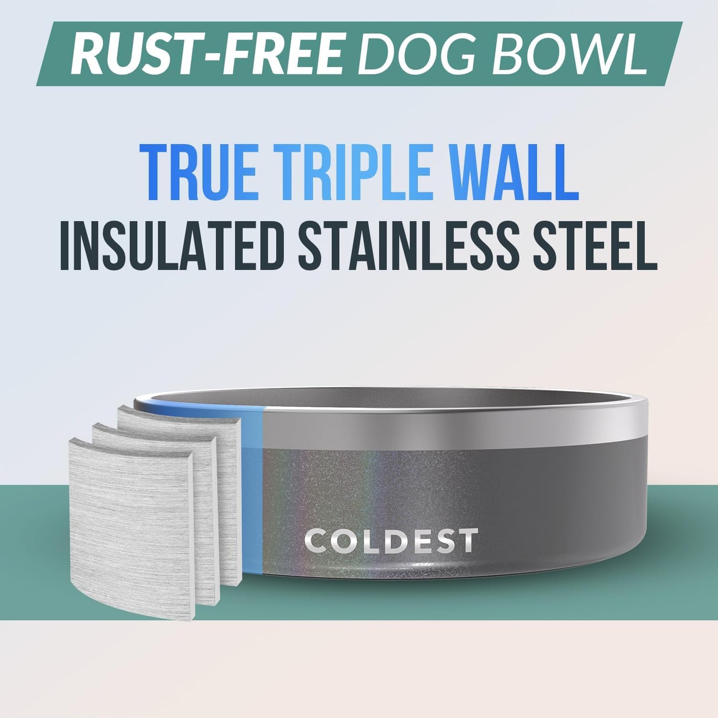 Coldest Dog Bowl - Anti Rust Metal, Non Slip, 3 Layers Insulated Stainless Steel Dog Bowls - Spill Proof & Heavy Duty - Water Bowl for Dogs, Cats & Pets, Dish Washer Safe (21 oz, Stealth Black)