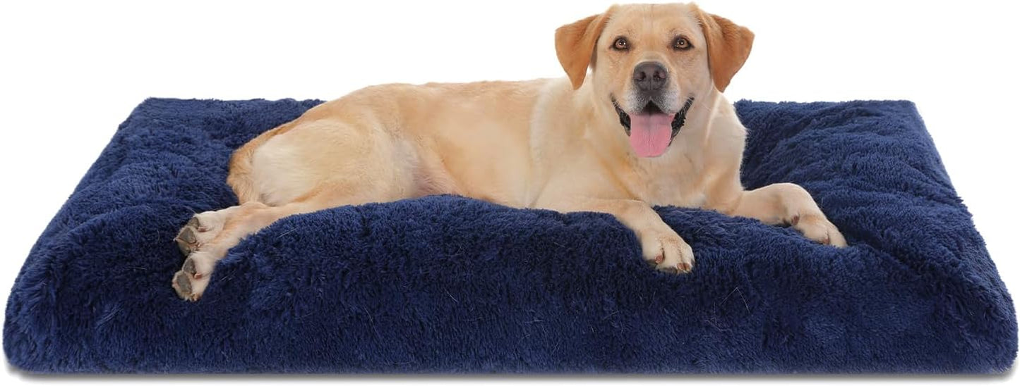 Bedfolks Waterproof Dog Crate Bed, Plush With Removable Washable Cover, Faux Fur Crate Pad for Medium Dogs, Fluffy Kennel 29"x21", Dark Grey