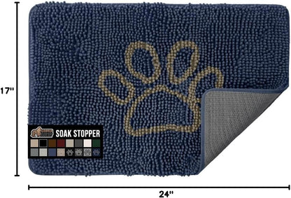 GORILLA GRIP SoakSTOPPER Dog Door Mat, 30x20 Machine Washable Rug Absorbent Doormat Captures Moisture Mud Dirt, Quick Dry Soft Chenille Entryway Rugs Indoor Entrance Mats for Dog Paws, Paw Grey