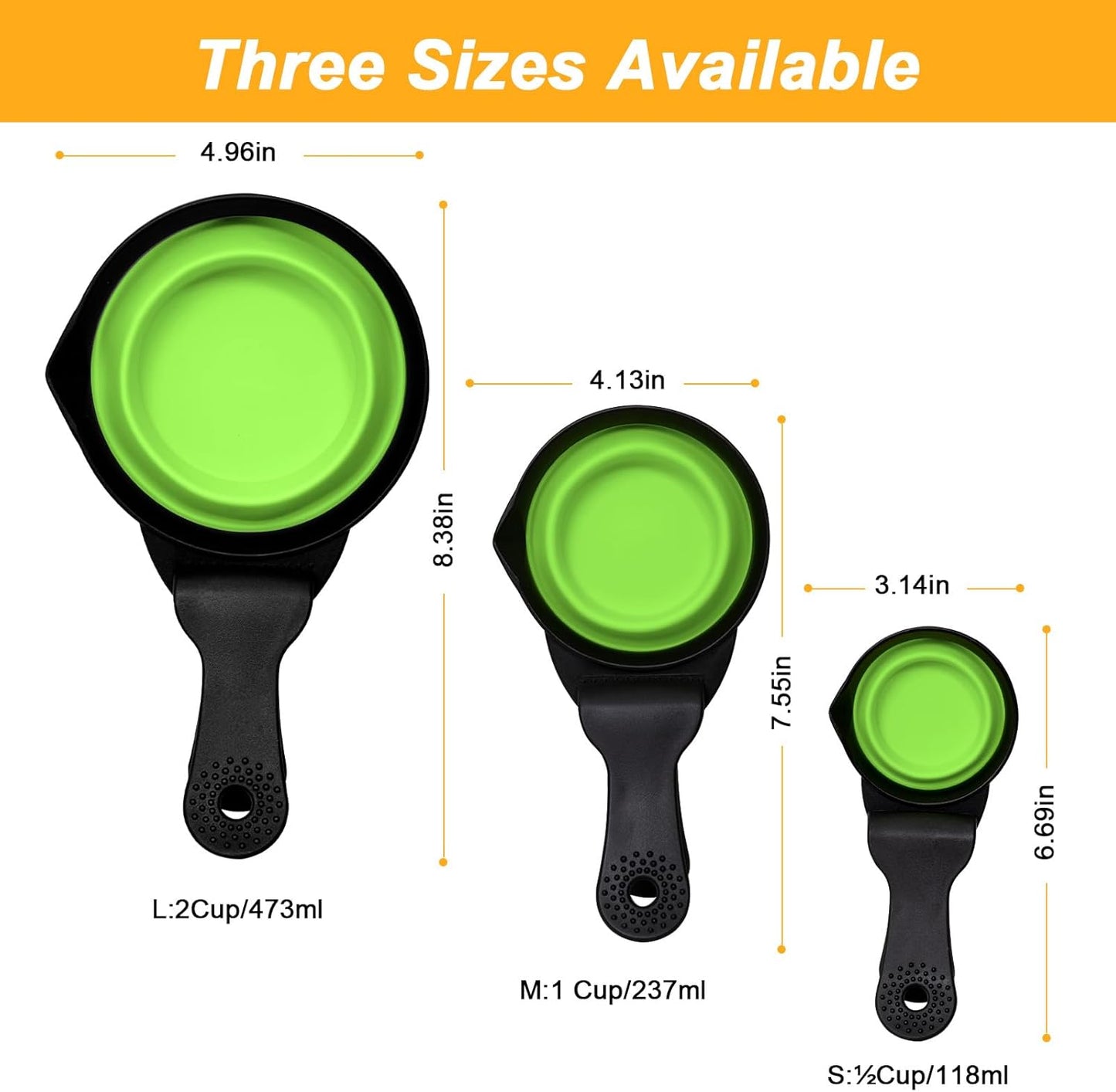 Collapsible Dog Food Scoop Foldable Pet Food Bag Clip 3 in 1 Multi-function Silicone Cat Food Measuring Cup Scoop Dog Food Scooper Pet Food Storage Clip (Green, 1 Cup Capacity(1 Pack))