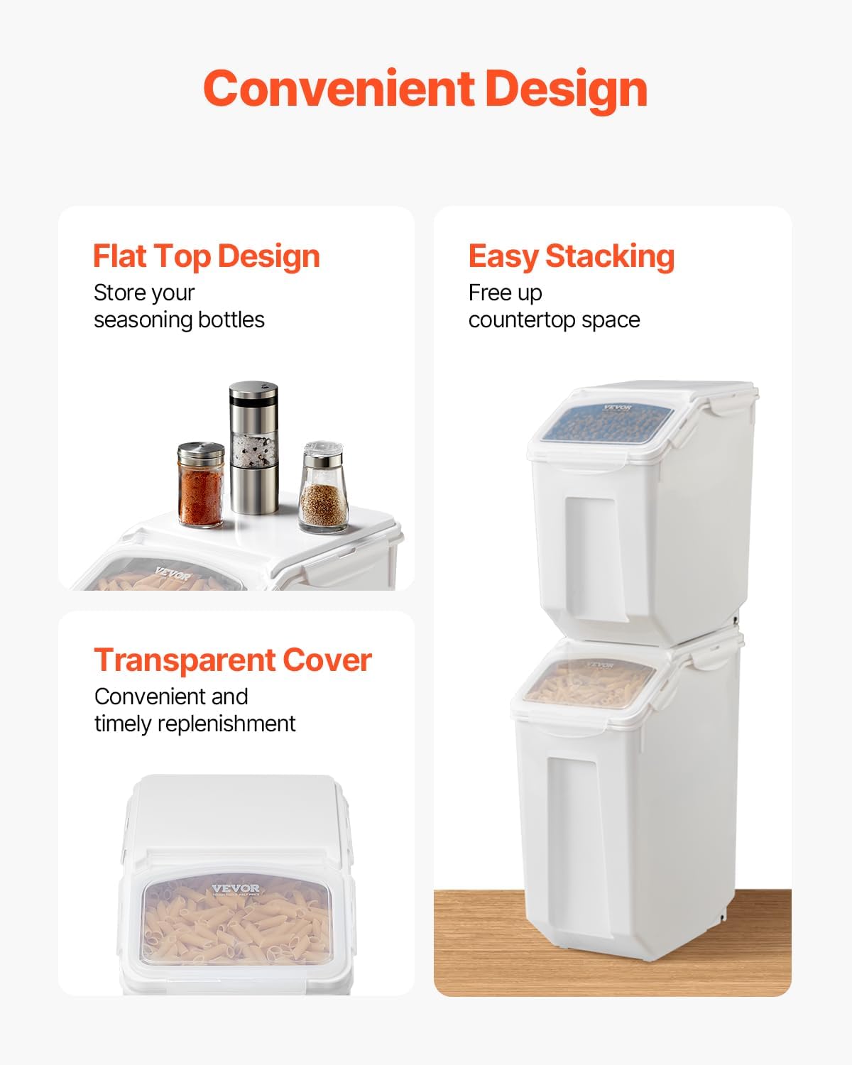 VEVOR Rice Storage Container, 4.5Gallon/20L Capacity Large Dog Food Dispenser Bin, Kitchen Ingredient Grain Cereal Flour Bin, Pet food Containers with Wheels, Measuring Cup, Airtight Lid, 1 Pack