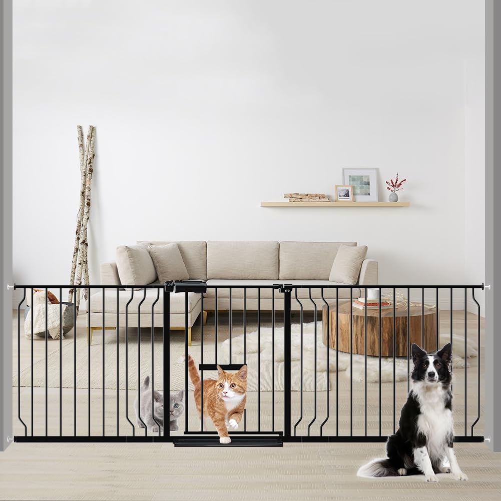 Extra Wide Baby Gates for Doorways 71.65"-85.82" Extra Wide Baby Gate Dog gate Pressure Mounted No Drilling with Walk-Through, Auto-Close & Dual-Direction Swing for Large Wide Opening Black