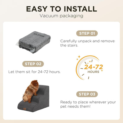 Joydeco Dog Stairs for Bed 17.1" H, 3-Step Pet Steps for Small Dogs and Cats, Dog Steps for High Bed, Non-Slip Balanced Ramp Indoor Pet Stairs, Beige