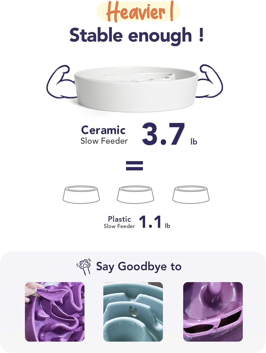 LE TAUCI Dog Bowls Slow Feeder Ceramic, 1.5 Cup Slow Feeding Bowl for Small and Medium Breed, Puzzle Dog Food Bowl for Fast Eater, Maze Purple