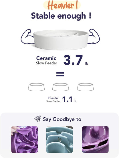 LE TAUCI Dog Bowls Slow Feeder Ceramic, 1.5 Cup Slow Feeding Bowl for Small and Medium Breed, Puzzle Dog Food Bowl for Fast Eater, Maze Purple