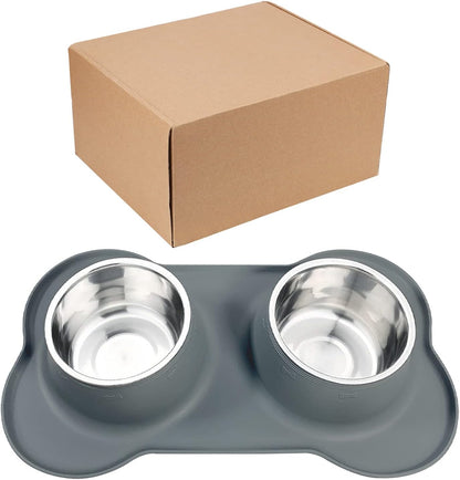 AsFrost Dog Food Bowls Stainless Steel & Water Dish with No-Spill and Non-Skid, Feeder Bowls with Dog Food Dish for Small Medium Large Size,Dogs,Cats,Puppy Pets, Black, 12oz