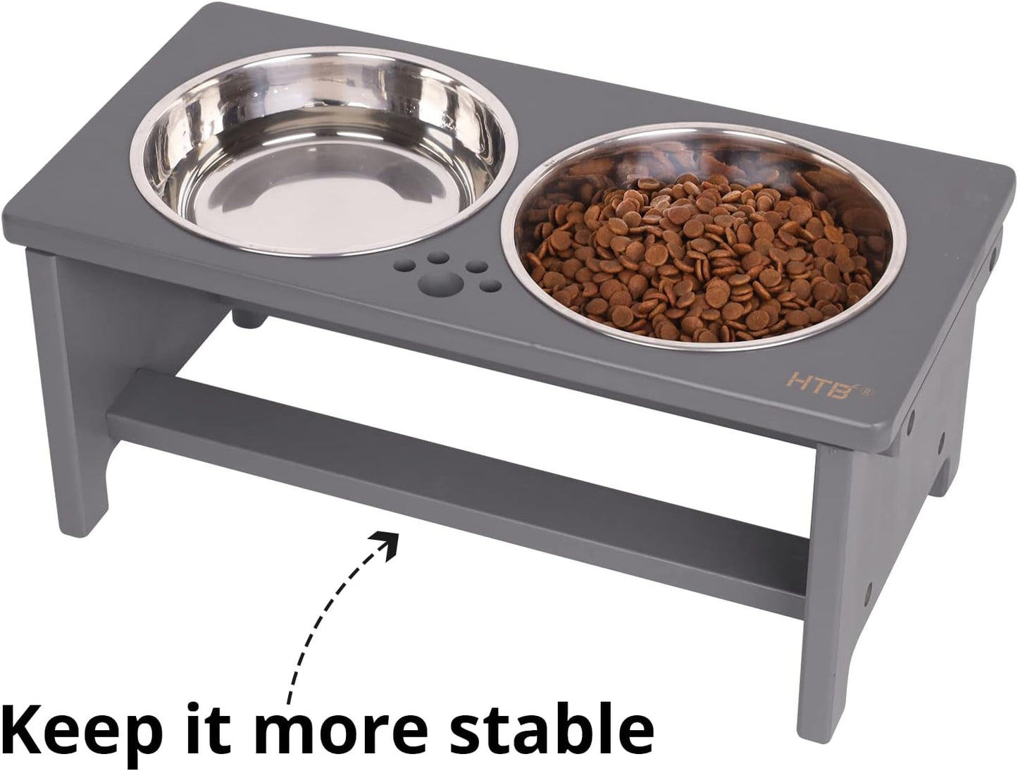 HTB Elevated Dog Bowls,Raised Dog Bowl Stand with 2 Stainless Steel Bowls,Elevated Raised Dog Bowls for Large Medium Small Sized Dogs