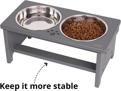 HTB Elevated Dog Bowls,Raised Dog Bowl Stand with 2 Stainless Steel Bowls,Elevated Raised Dog Bowls for Large Medium Small Sized Dogs