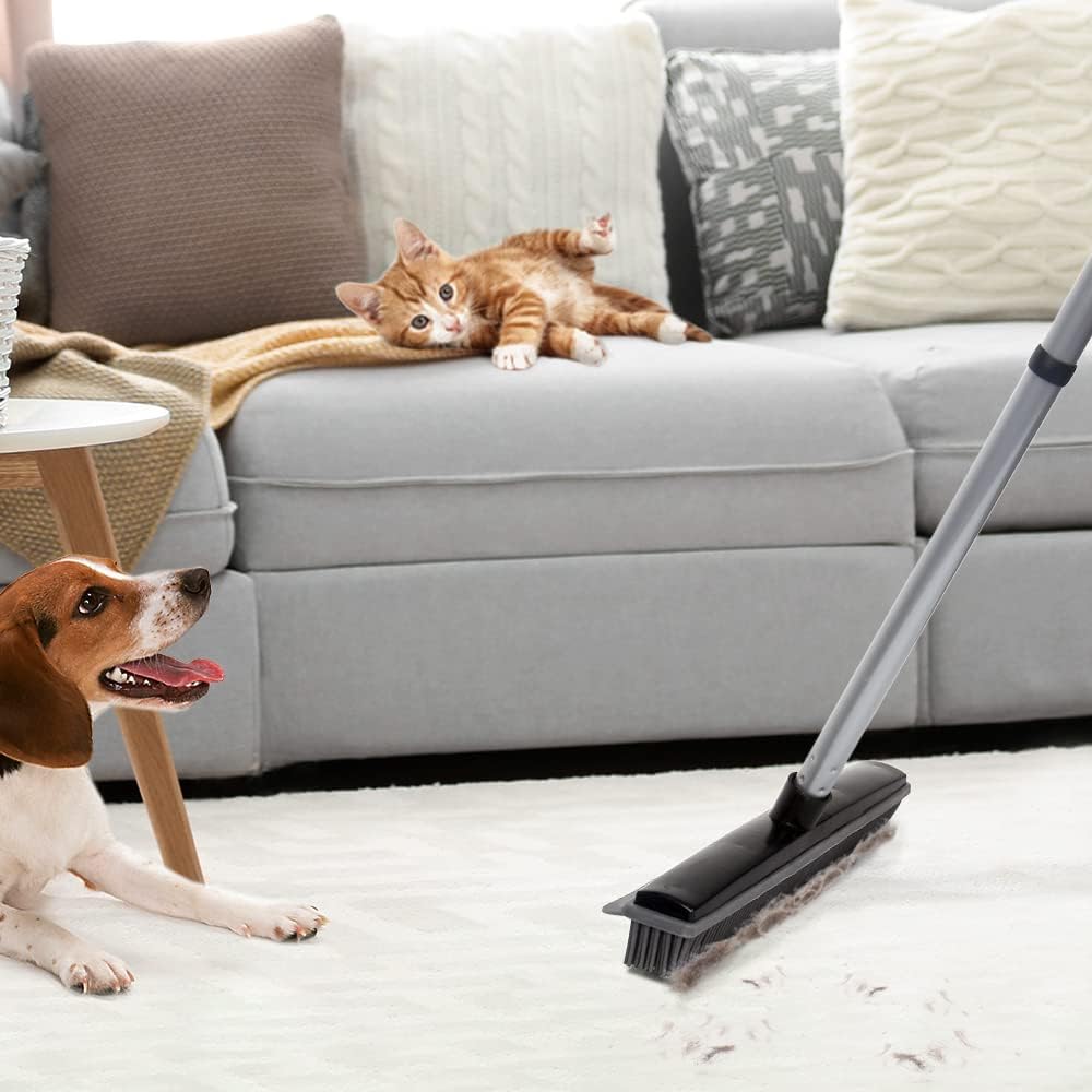 Rubber Broom and Pet Hair Removal Brush Set for Carpet, Fur Remover Broom with Squeegee for Wooden Floor, Detailing Lint Remover Brush for Pet Dog Cat Hair Car Interior