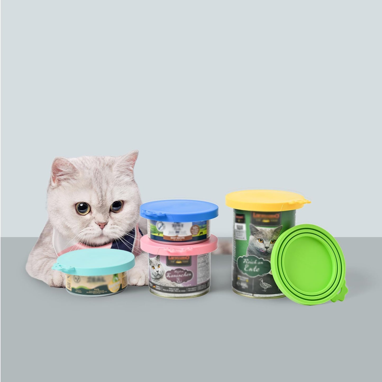 WePet Pet Food Can Covers, Silicone Lids, BPA Free, Dishwasher Safe, Fit Most Standard Size Canned Cat and Dog Food, 3oz/5.5oz/12.5oz/13.2oz, Golden Yellow/Lime Green/Royal Blue