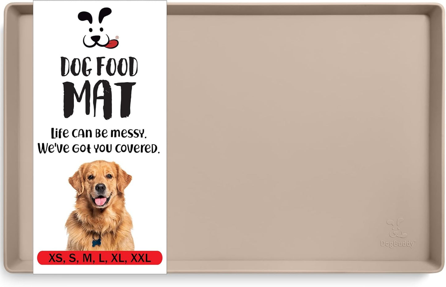 DogBuddy Dog Food Mat – Waterproof Dog Bowl Mat for Food and Water, Silicone Pet Feeding Mats for Floors, Non-Slip Placemat with High Edges for Dogs Bowls, Puppy Essentials (L: 24" x 16", Shadow)
