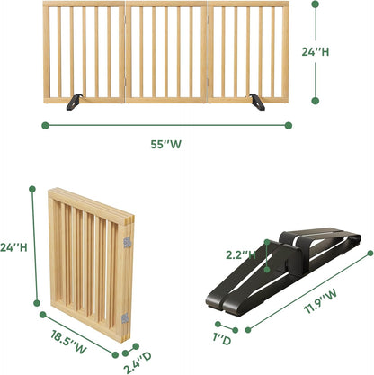 Freestanding Foldable Dog Gate - 4 Panel Room Divider with Metal Support Feet (Black)