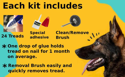 Dr. McHenry's Dog Toe Treads, Set of 24, Adhesive, Cleaning Brush, Increased Traction, Dog Mobility Support, X-Large Kit- Weight: 60-150 lbs. 1.6 oz.