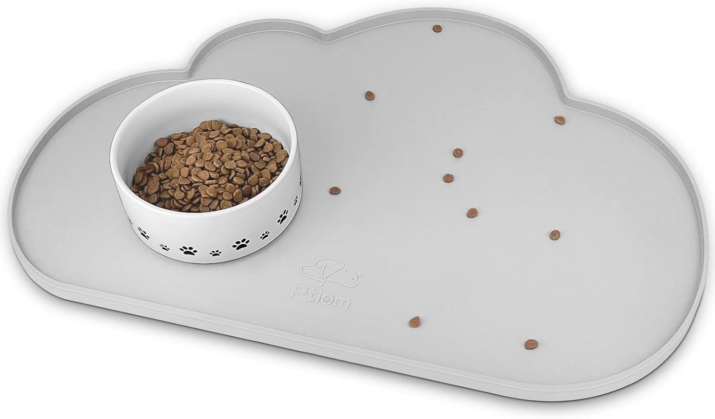 Ptlom Silicone Pet Placemat for Dogs and Cats, Non-Slip Waterproof Dog Feeding Bowl Mats for Food and Water, Small Medium Large Pet Puppy Tray Mat Prevent Residues from Spilling onto The Floor, Beige