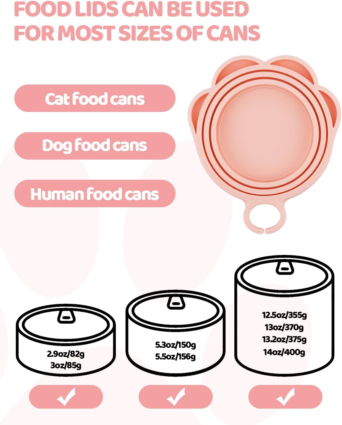 5 PCS Cat Food Can Covers Lids Set, Silicone Pet Food Can Lids with Multi-Function Cat Food Spoon and Opener, Cat Bar Squeezer, Stainless Steel Wet Food Spoon for Cats and Dogs (Pink) (Pink)