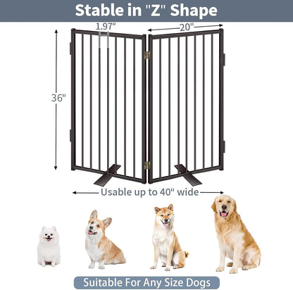 Metal Freestanding Dog Gates with Door for Outdoor Indoor,80'' Extra Wide 32'' Tall Free Standing Dog Gate for Doorways,Large Openings,Deck,Yard,Foldable Safety Pet Fence(Black,4 Panels)