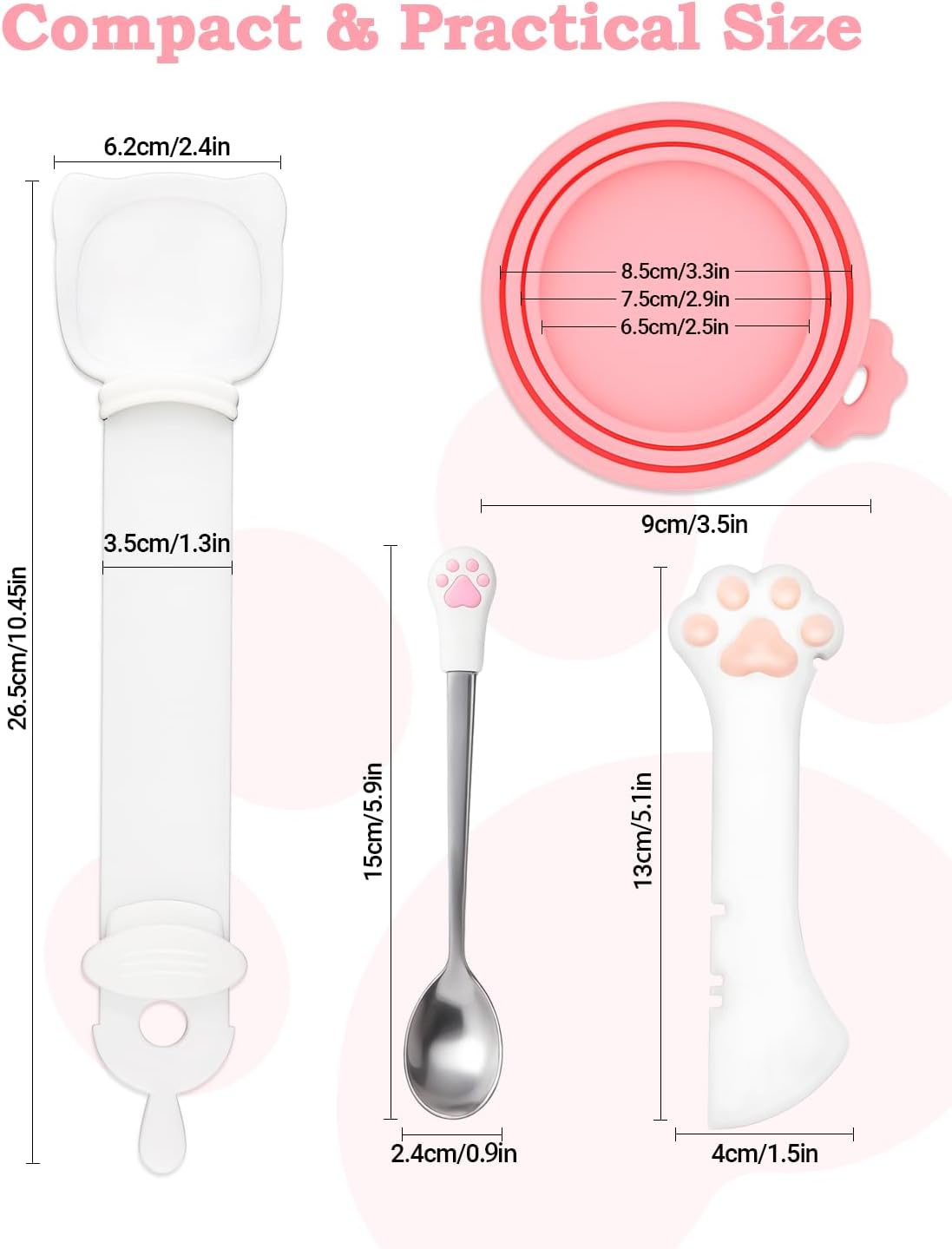 6 PCS Cat Food Can Covers Set, Reusable Silicone Can Lids with Opener, Stainless Steel Wet Food Spoon & Cat Treat Squeezer for Pet Feeding and Storage, Fits Cats & Dogs