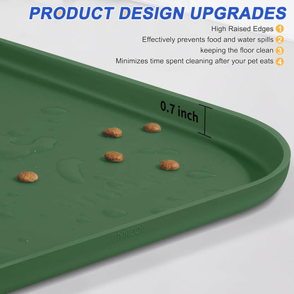 Small Silicone Pet Food Mat with Raised Edge for Food and Water Bowl, Square Dog Feeding Mats, Cat Food Trays for Floor Waterproof, Rubber Tray for Dogs and Cats, 12 x 12 x 0.7 Light Olive Green