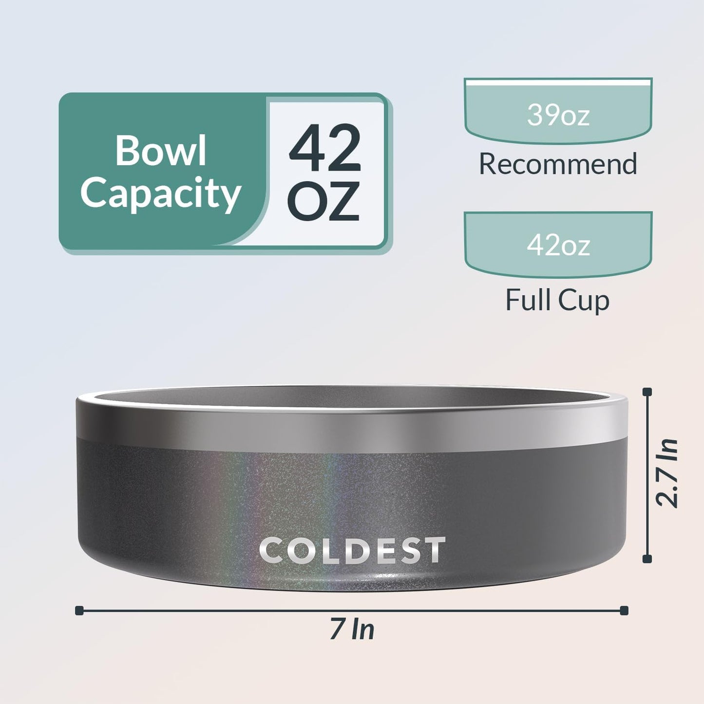 Coldest Dog Bowl - Anti Rust Metal, Non Slip, 3 Layers Insulated Stainless Steel Dog Bowls - Spill Proof & Heavy Duty - Water Bowl for Dogs, Cats & Pets, Dish Washer Safe (21 oz, Stealth Black)