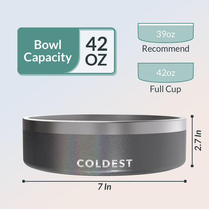 Coldest Dog Bowl - Anti Rust Metal, Non Slip, 3 Layers Insulated Stainless Steel Dog Bowls - Spill Proof & Heavy Duty - Water Bowl for Dogs, Cats & Pets, Dish Washer Safe (21 oz, Stealth Black)