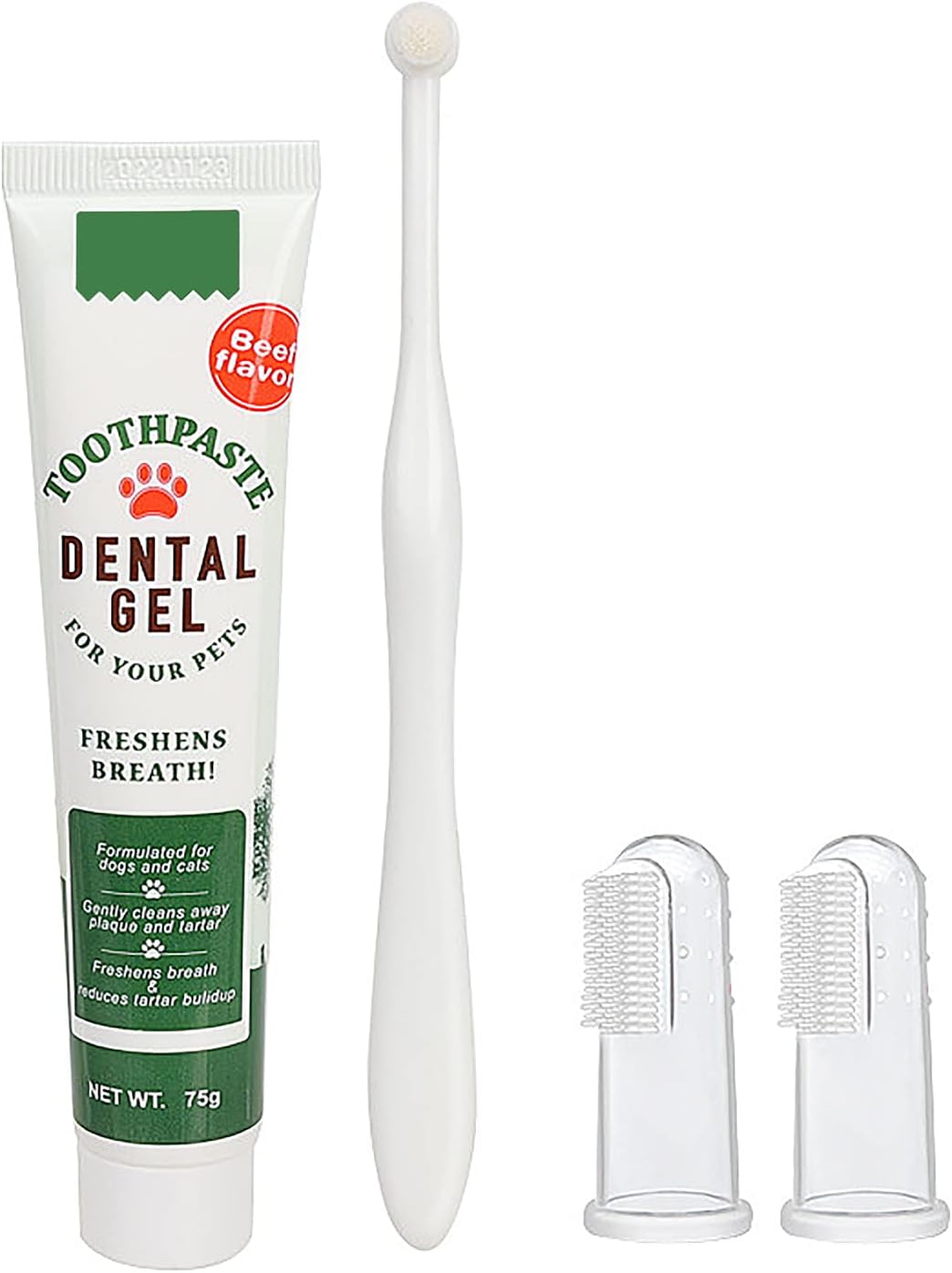 Pet Dog Tooth Brushing Kit - Dog Finger Toothbrush, 360° Toothbrush & Beef Flavor Toothpaste for Dogs Puppy Cats Teeth Oral Cleaning, Fresh Breath, Reduces Plaque & Tartar Buildup Dental Care Kit