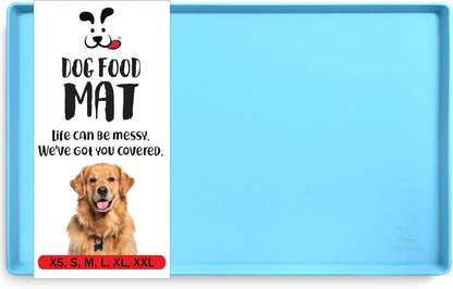 DogBuddy Dog Food Mat – Waterproof Dog Bowl Mat for Food and Water, Silicone Pet Feeding Mats for Floors, Non-Slip Placemat with High Edges for Dogs Bowls, Puppy Essentials (L: 24" x 16", Shadow)